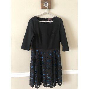 Focus by Shani Womens Size 8 Black Blue Laser Cut Ponte Fit & Flare Dress